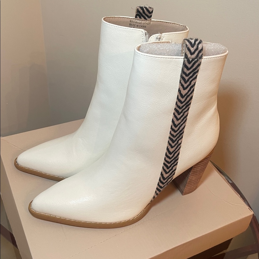 Ivory beige leopard print embroidered stitched heel bootie boot bohemian shoe